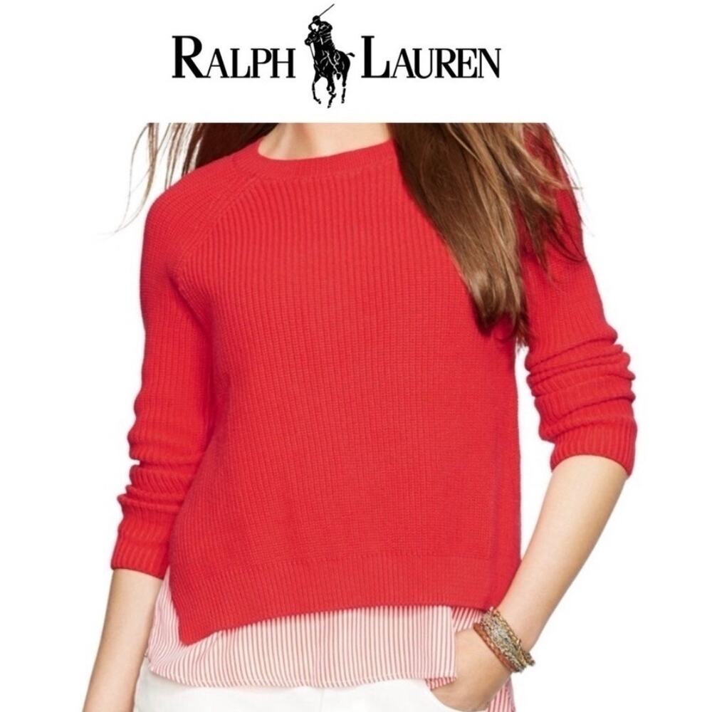 Lauren Ralph Lauren Cable Knit Sweater Shirt Tail Red Size M Pullover Casual